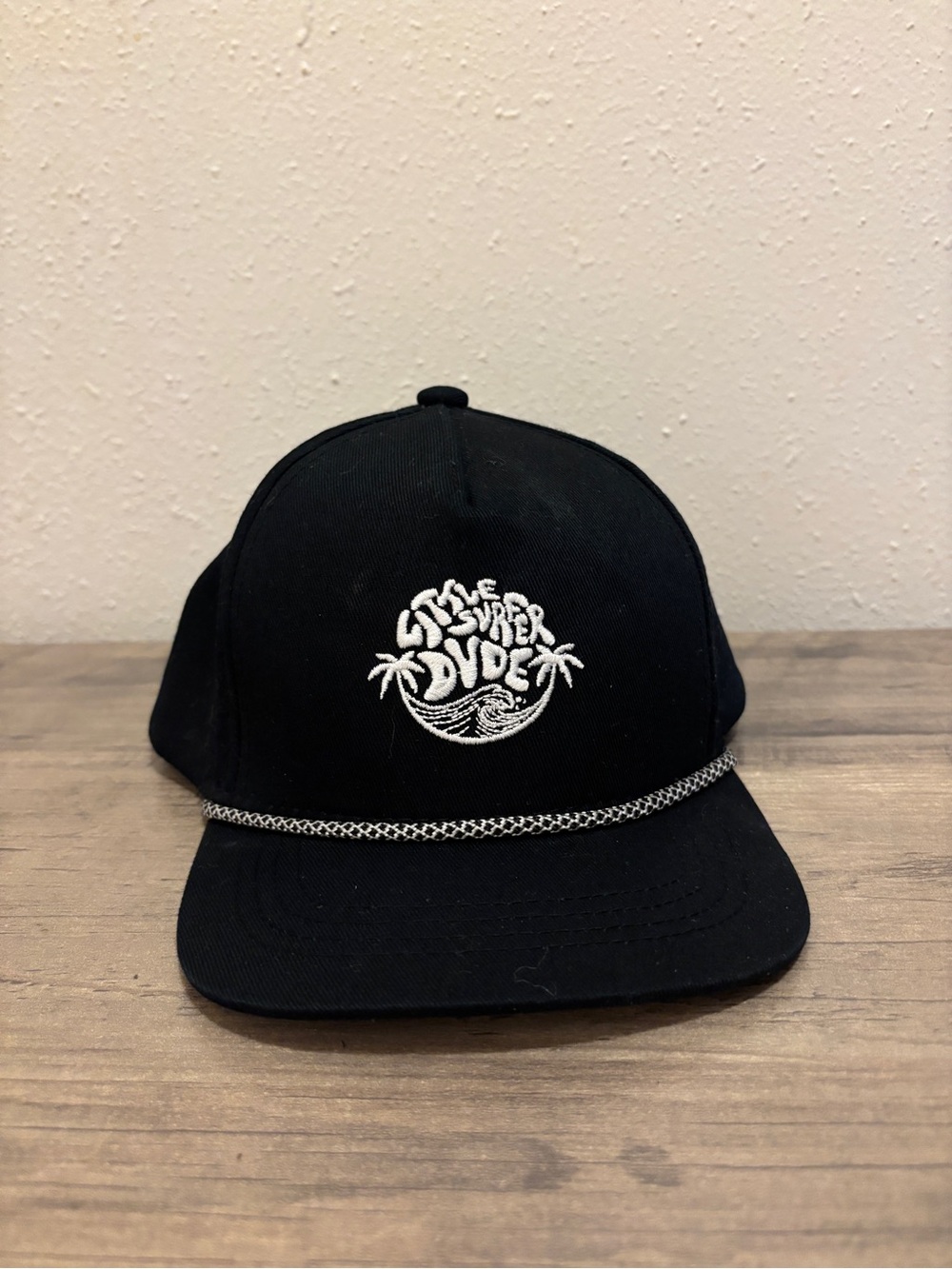 Little Surfer Dude Kids Black Snapback Hat